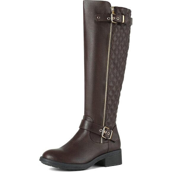 Shoes - Women's Faux Leather Knee-High Boots with Buckles and Zipper Size 6.5